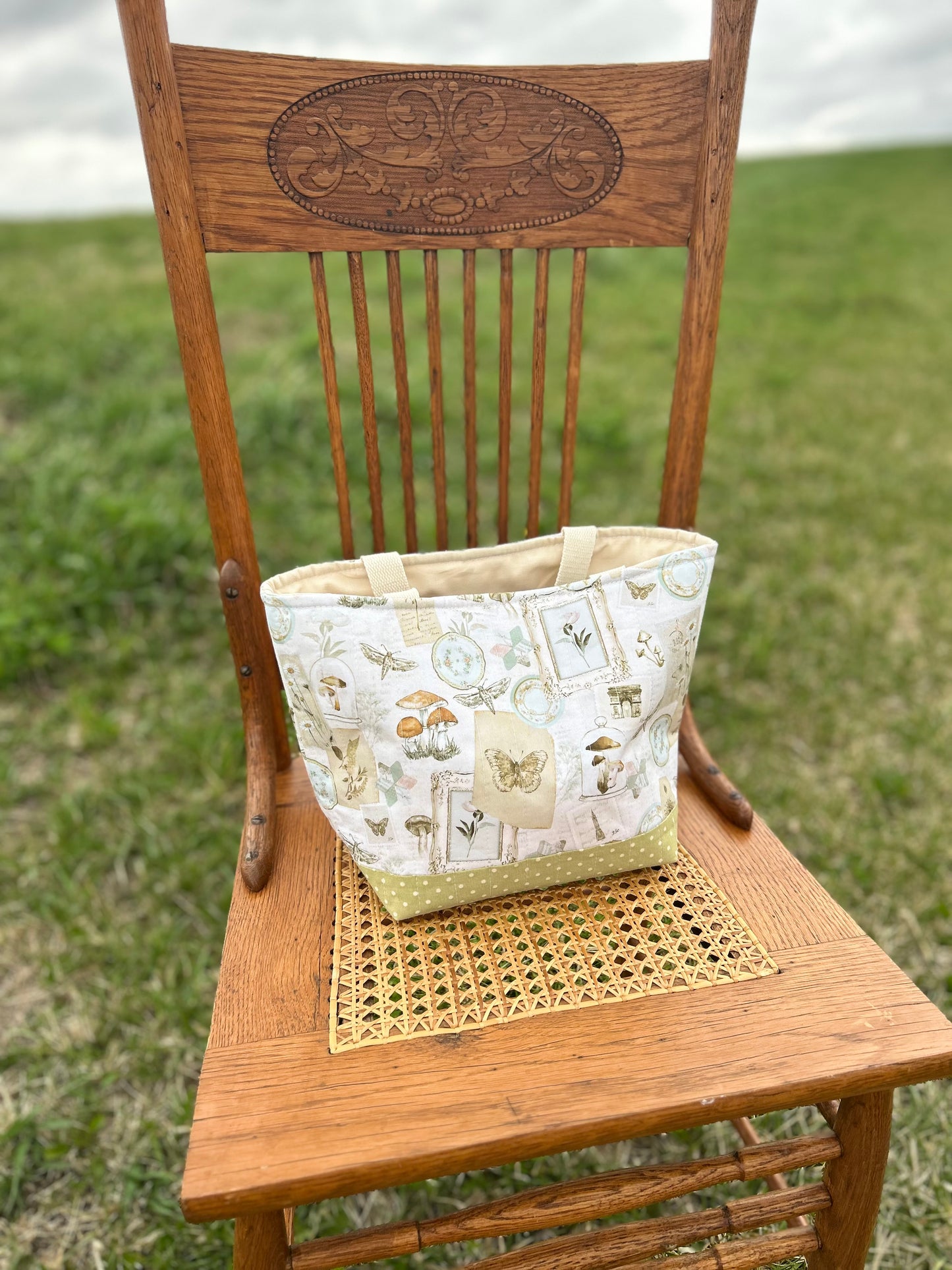 Moth & Mushroom Quilted Cotton Bag (MTO)