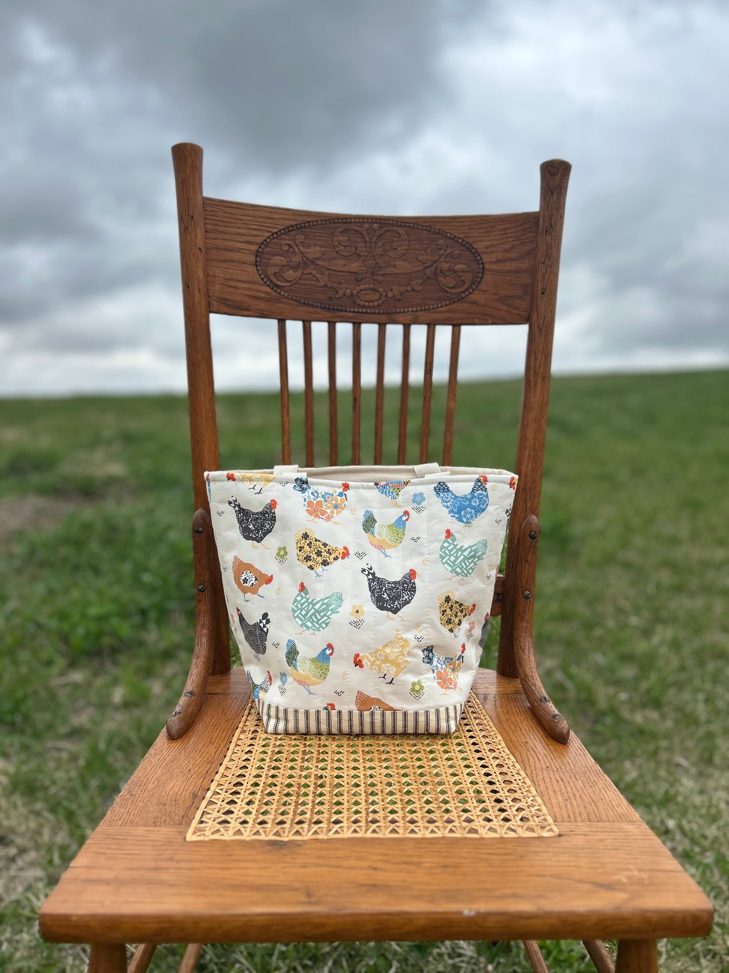 Patchwork Chickens Quilted Cotton Bag (RTS)