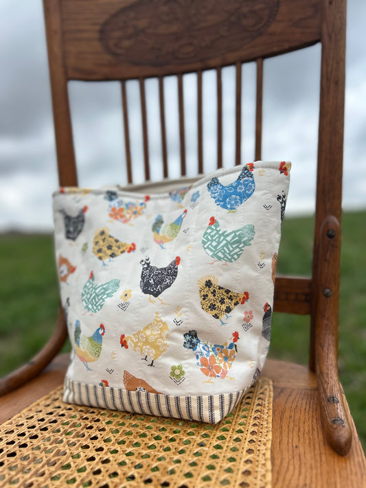 Patchwork Chickens Quilted Cotton Bag (RTS)