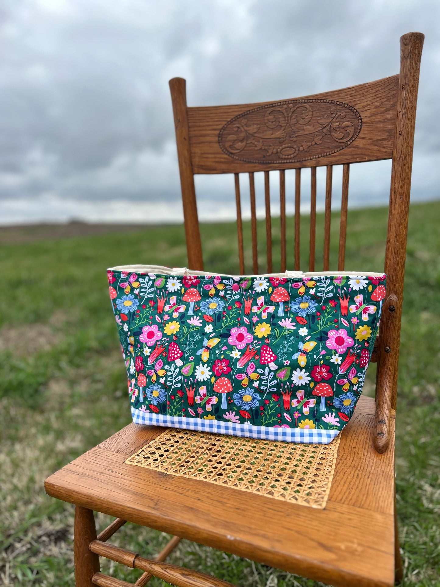 Toadstool Picnic Quilted Cotton Tote (RTS)