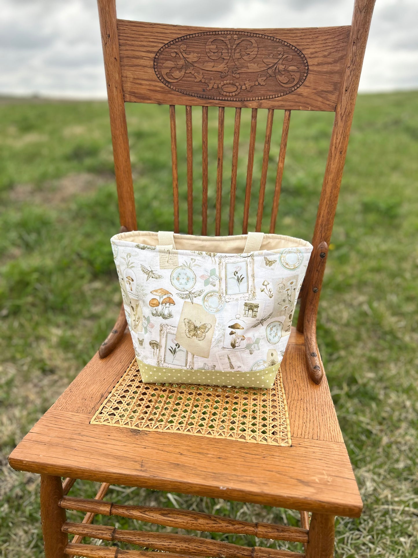 Moth & Mushroom Quilted Cotton Bag (MTO)