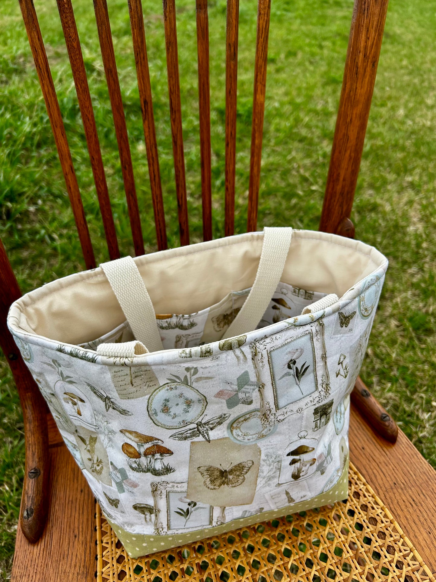 Moth & Mushroom Quilted Cotton Bag (MTO)