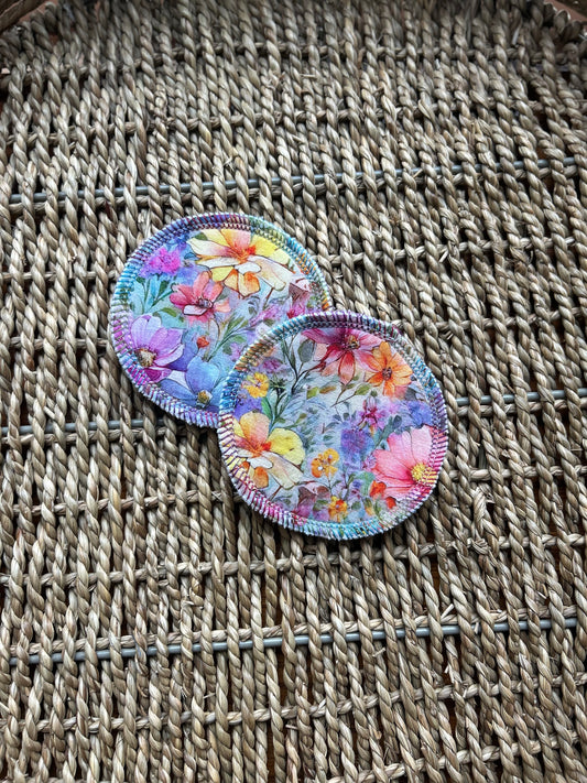 Reusable Organic Cotton FT & Cotton Velour Nursing Pads - Painted Petals