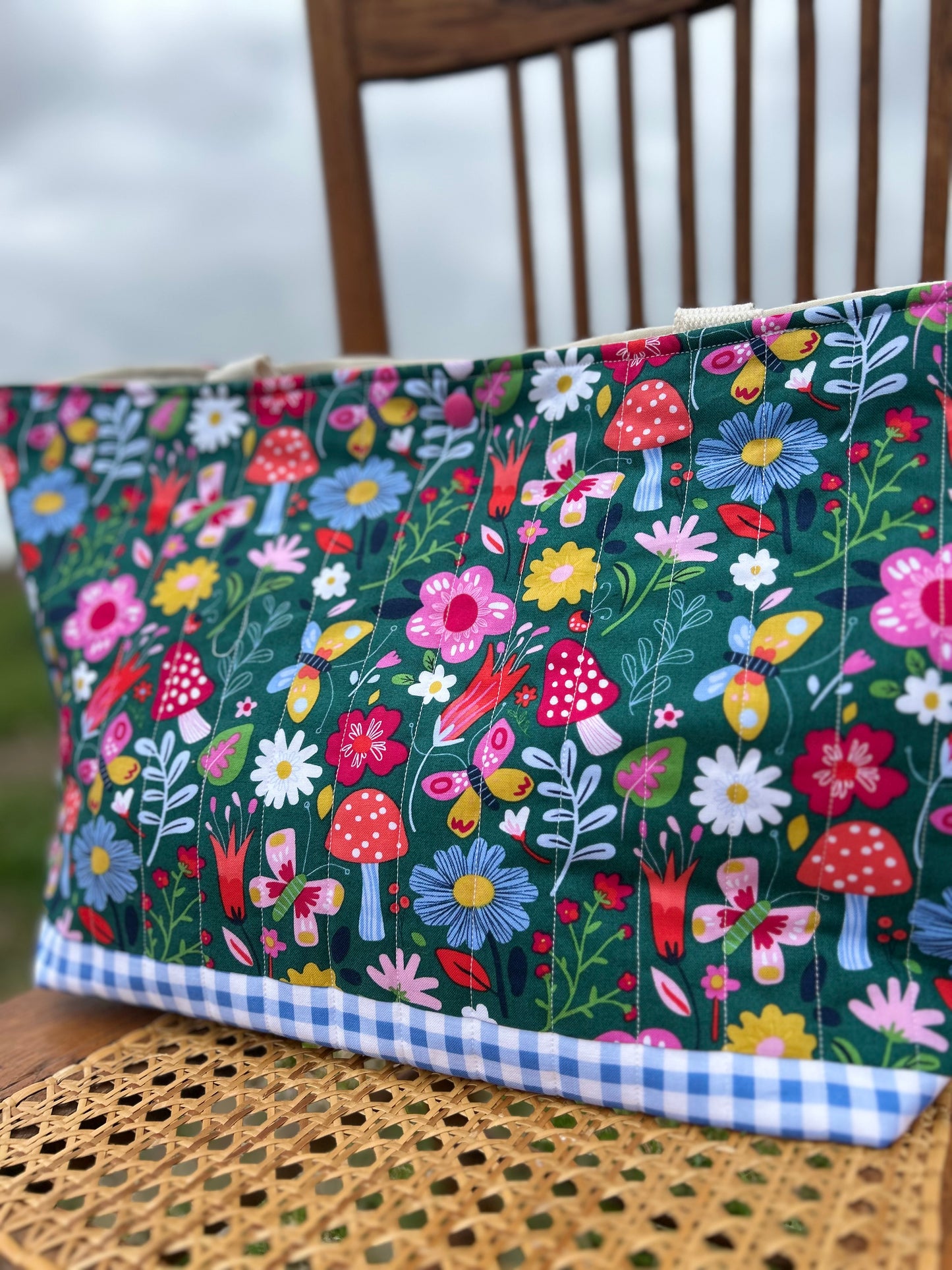 Toadstool Picnic Quilted Cotton Tote (RTS)