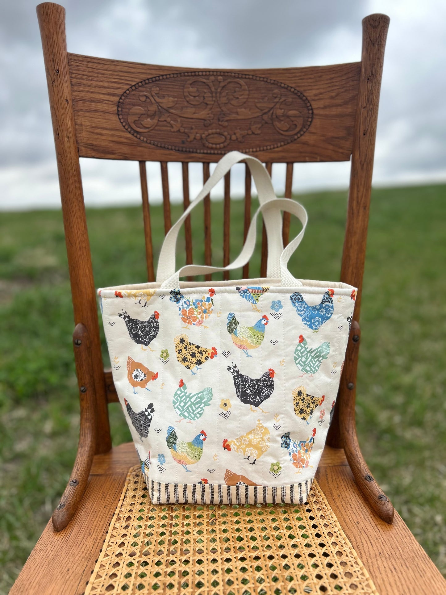 Patchwork Chickens Quilted Cotton Bag (RTS)