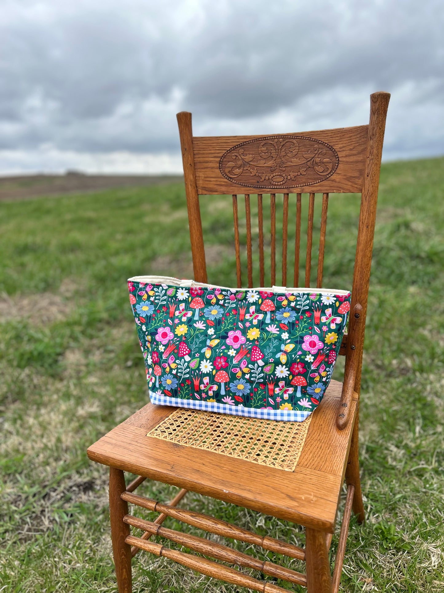 Toadstool Picnic Quilted Cotton Tote (RTS)
