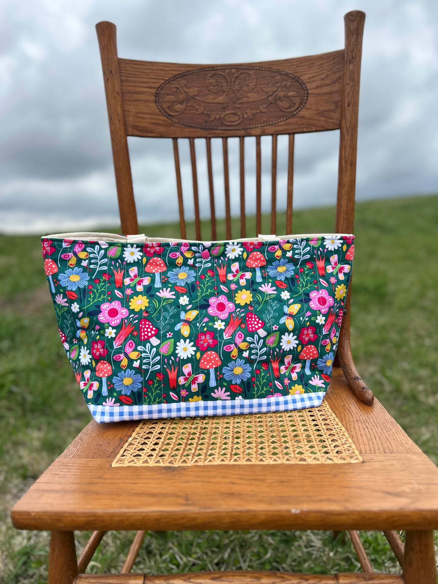 Toadstool Picnic Quilted Cotton Tote (RTS)